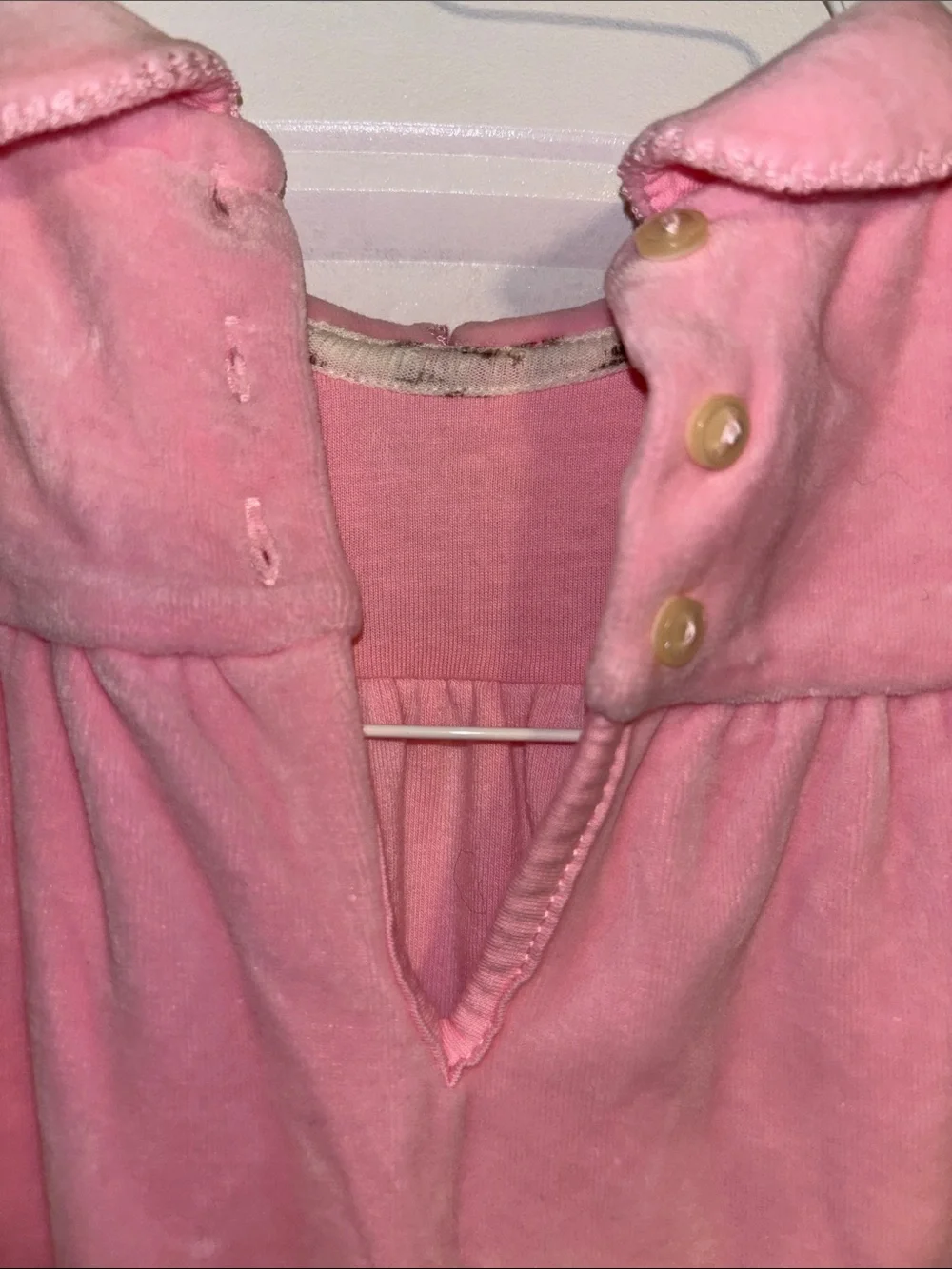 Vintage White Label Ralph Lauren Pink Velour Footed One-Piece Scalloped Collar